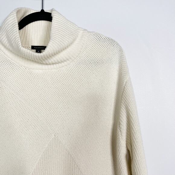 New Talbots Medium M Cream Turtleneck Ribbed Tunic Sweater Cotton Wool Blend - Picture 3 of 10